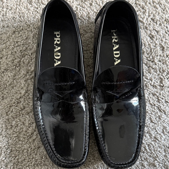 Prada Women's Glossy Black Loafers - Picture 1 of 3